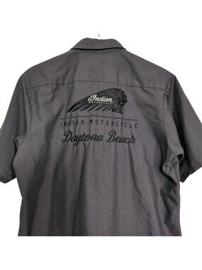 Red Kap Indian Motorcycles Embroidered Shirt Mens Size Large Gray Daytona Beach